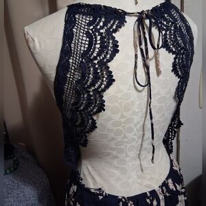 Blush J Navy and Beige Floral Backless Dress Up Down L